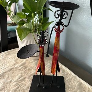 African Metal Candle Holder Mom And Daughter